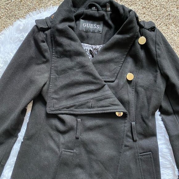 Guess Wool Blend Trench Coat Black Womens Size Medium - Picture 4 of 12